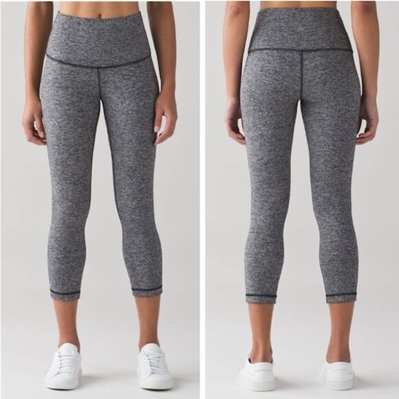 Lululemon Wunder Under black and White Crop Heathered Leggings in size 12 - Picture 1 of 7